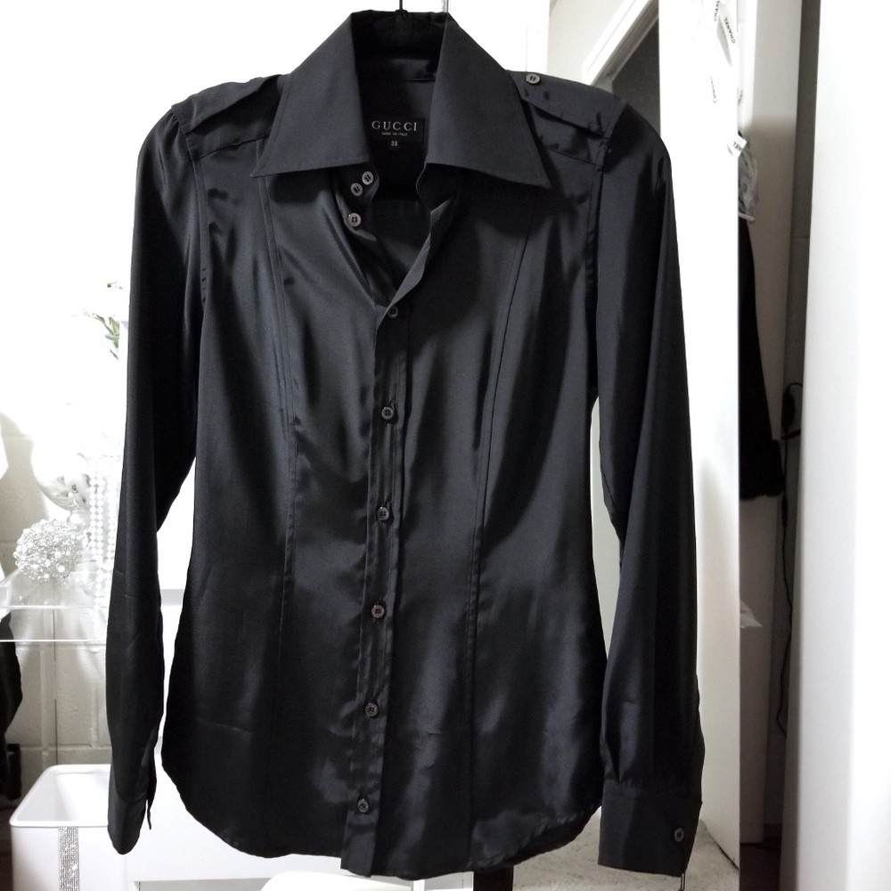 Authentic Vintage GUCCI Black Button Down Shirt. Size 38.   NWOT